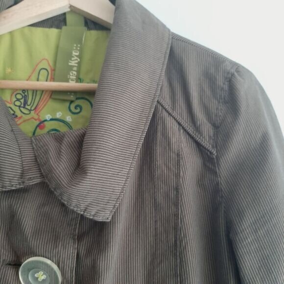 SOIA & KYO / Cotton Pin Stripe Pattern Peacoat Jacket Short Coat Brown Sz S - Picture 6 of 15